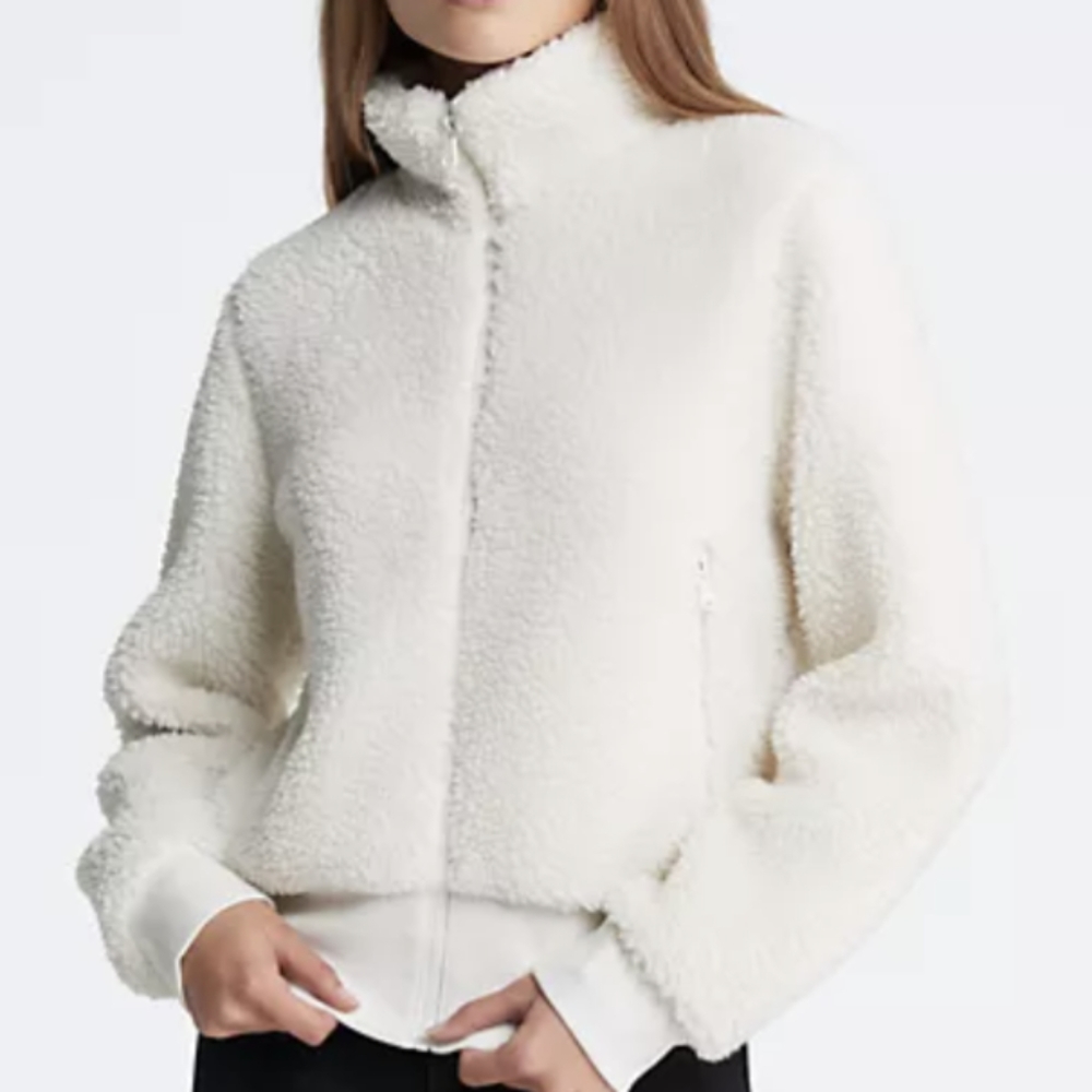 Sherpa Fleece Mock Neck Zip-up Jacket